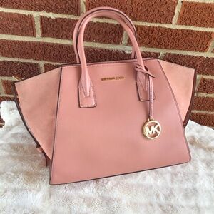 Michael kors Lrg Avril leather suede satchel tote purse pink